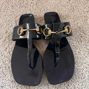 Jeffrey Campbell A Lil Bit Black Patent Jelly Sandals